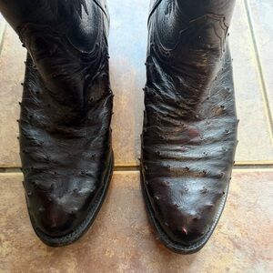 Lucchese Men's Black Cherry Ostrich Leather Boots 7.5
